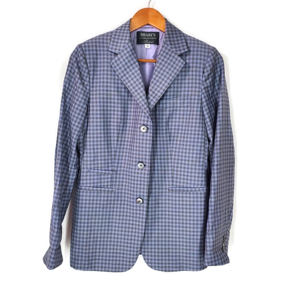 Belvest 100% Wool Plaid Coat Blazer Jacket Size 46 Shari's Place Lavender Gray
